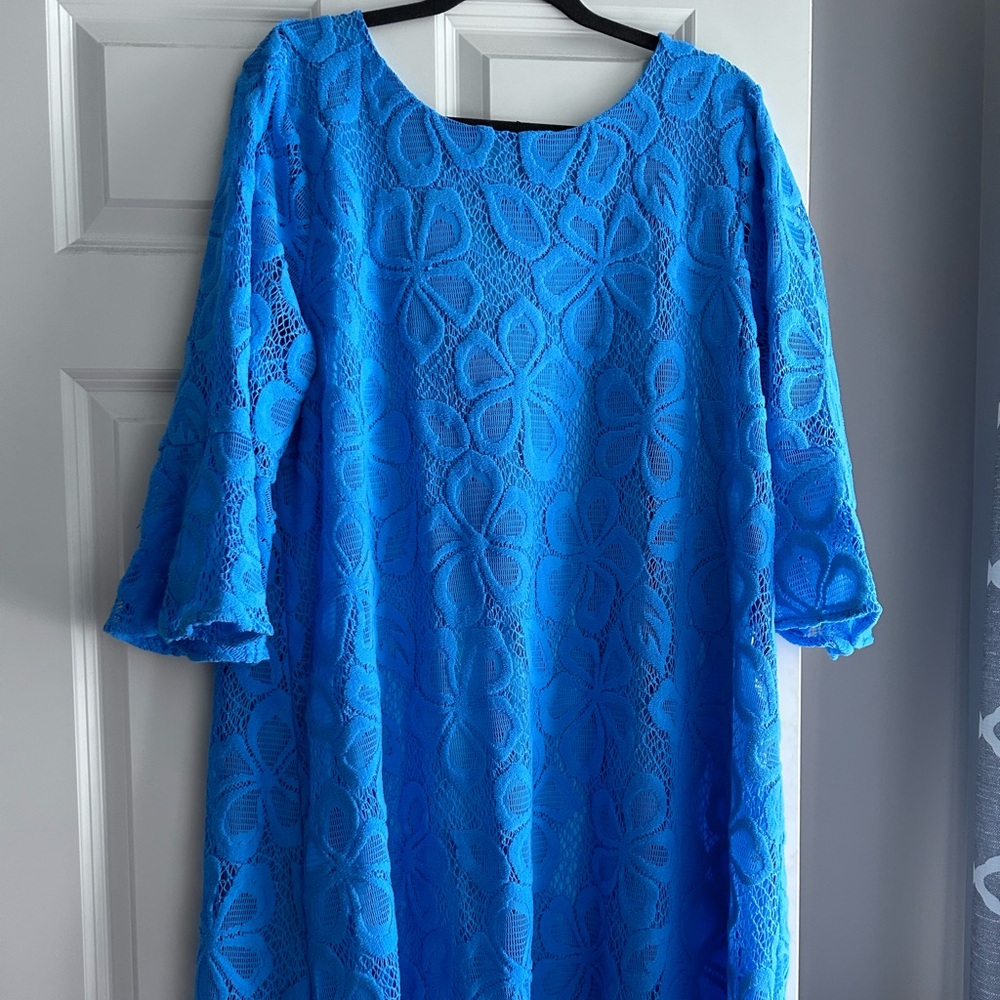 Lilly Pulitzer Blue Floral Lace Long Sleeve Dress